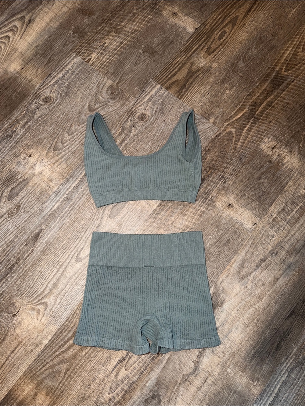 Mono B Ribbed Scoop Bralette & High-Waist Shorts Set - Sage Green